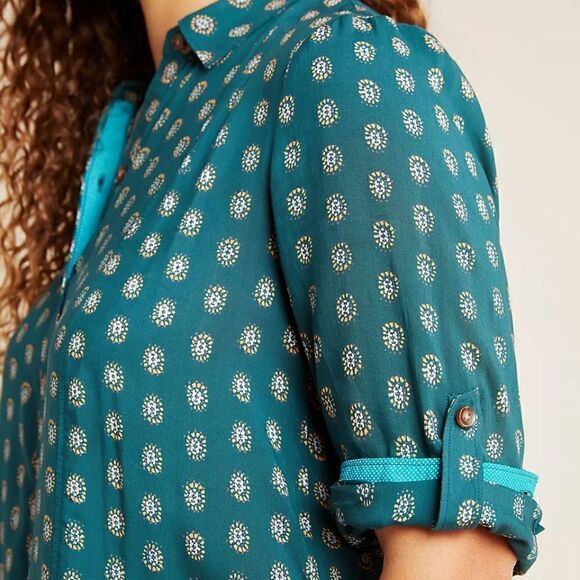 Maeve Buttondown Tunic Top XS Prairiecore Preppy Academia Lagenlook Boho Playful - Picture 8 of 15